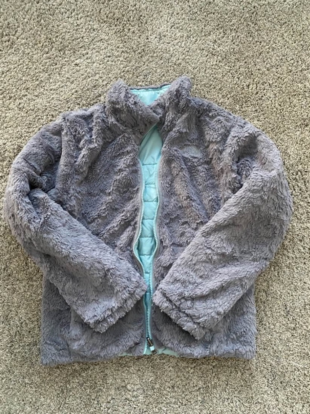 The North Face Gray & Ice Blue Fuzzy Reversible Jacket